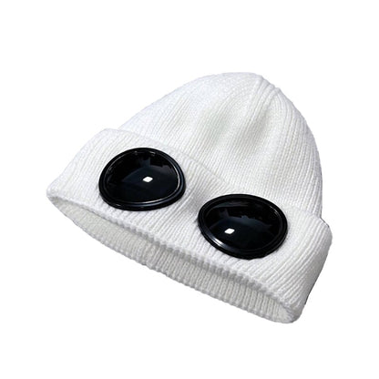 Unisex Solid Color Goggle Lens Design Beanie Hat