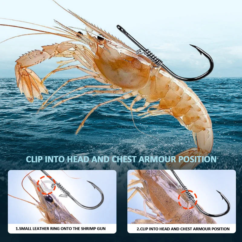 Sea Fishing Hook with Spring for Live Shrimp Bait (10PCS)