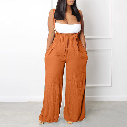 ✨LAST DAY ONLY 49% OFF🔥Women's Drawstring Tie Back Wide Leg Pocket Suspender Pants