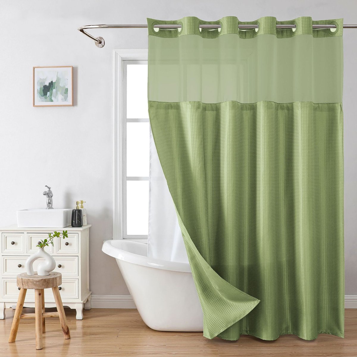 🔥🔥No Hook Shower Curtain with Snap in Liner