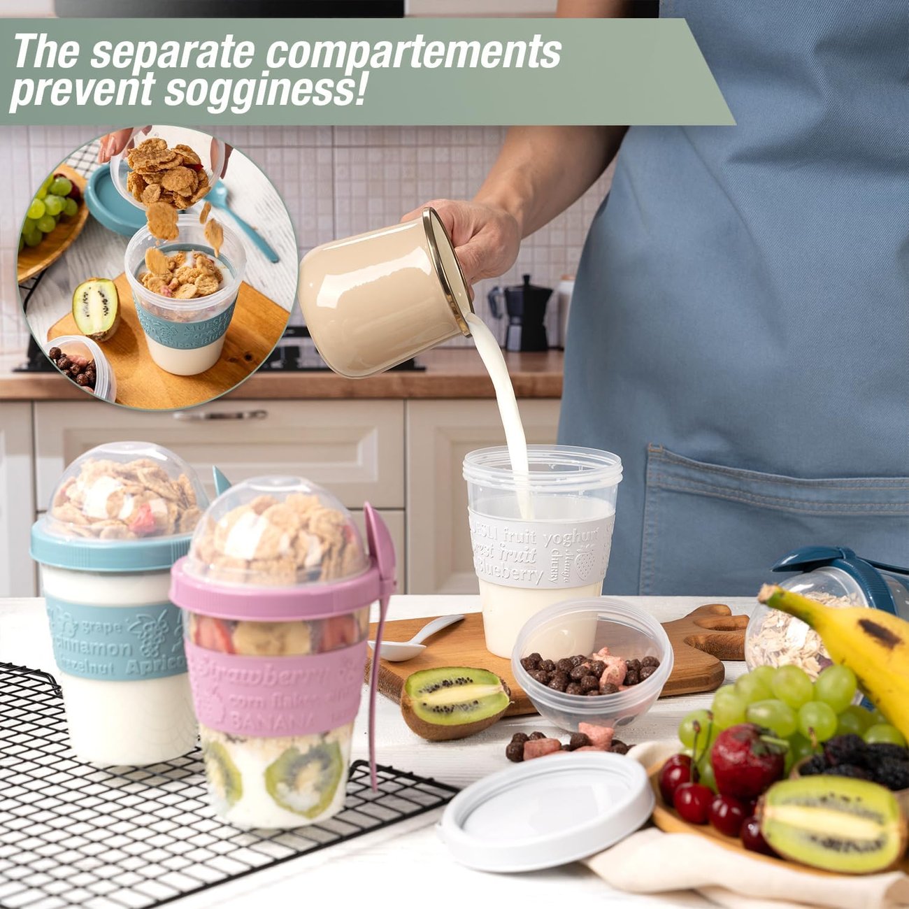 On-The-Go Yogurt & Cereal Cups with Lids and Spoon