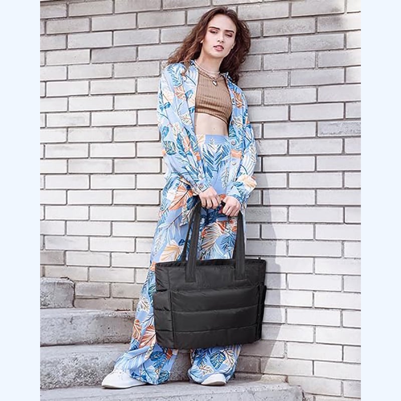 🎁Last Day Promotion 60% OFF-👜BAGSMART Tote Bag for Women, Lightweight Puffy Tote Bag with Compartments, Quilted Shoulder Bag Handbag for Travel, Work