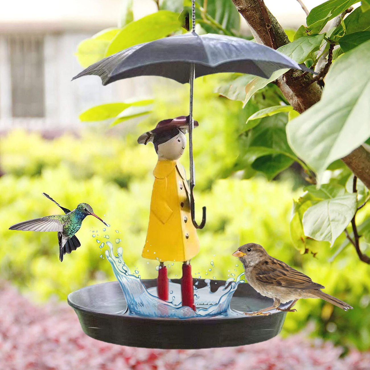 🌈Father's Day Hot Sale 🎁Hanging Umbrella Girl Bird Feeder Garden Decor☂️