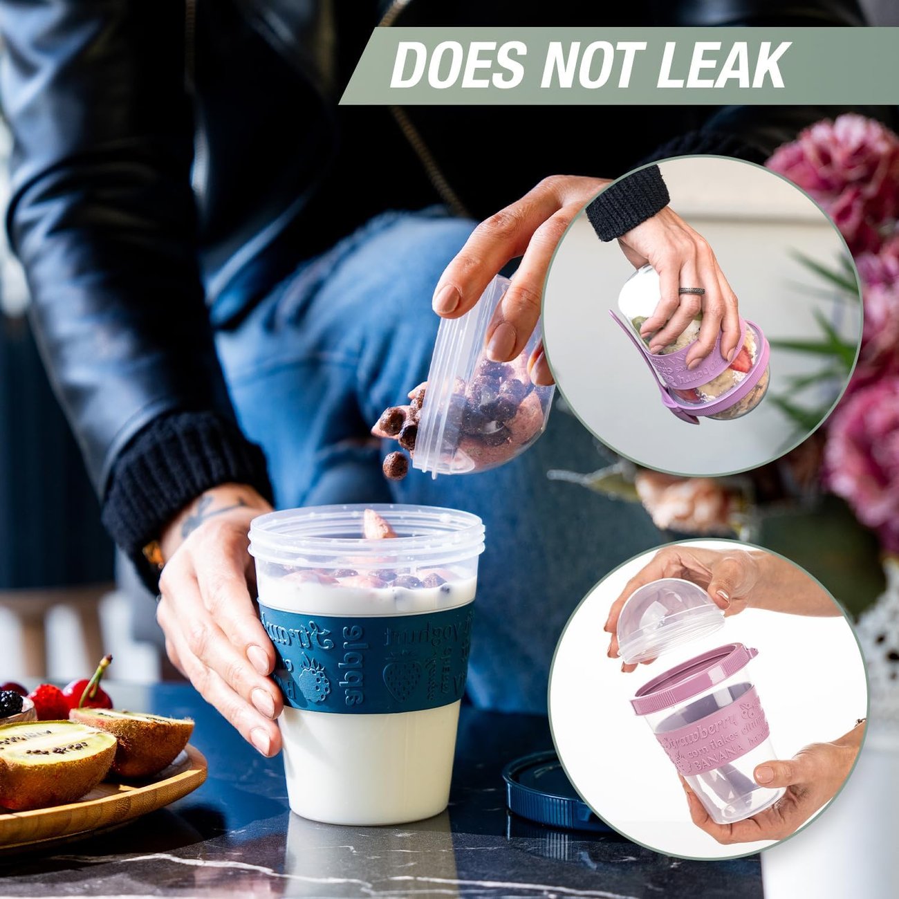 On-The-Go Yogurt & Cereal Cups with Lids and Spoon