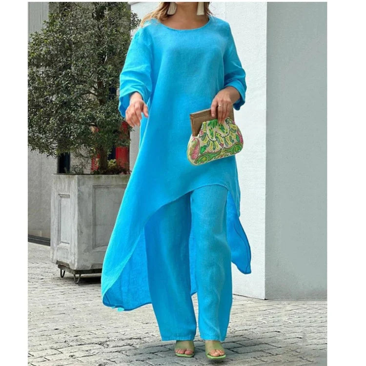 💥Last Day Promotion 49% OFF💥💕Women's Solid Color Cotton Linen Fashionable Casual Suit💃💃