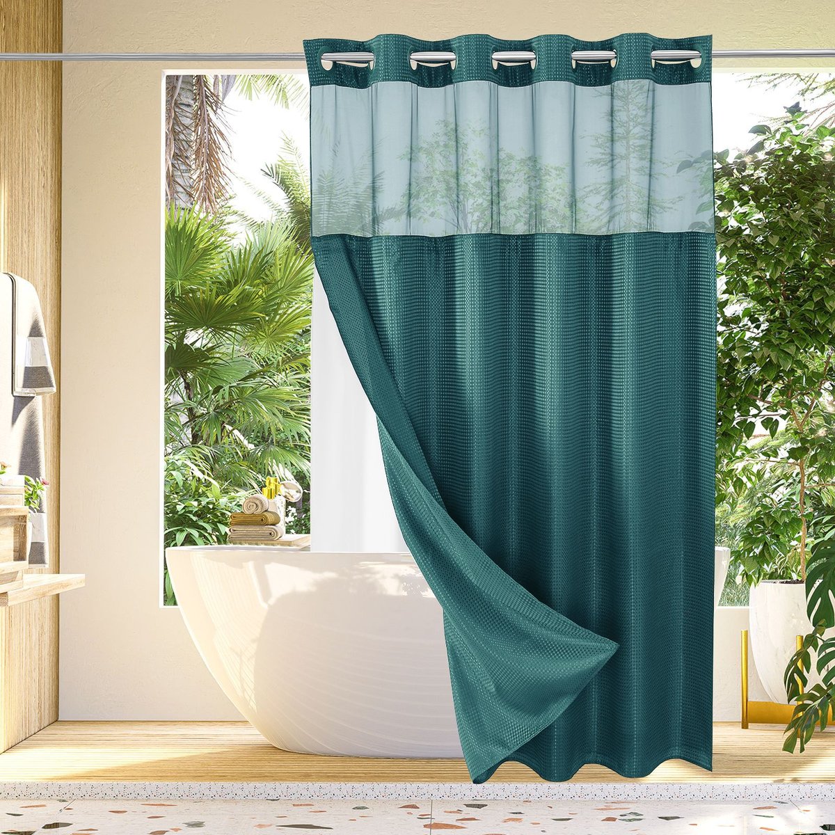 🔥🔥No Hook Shower Curtain with Snap in Liner