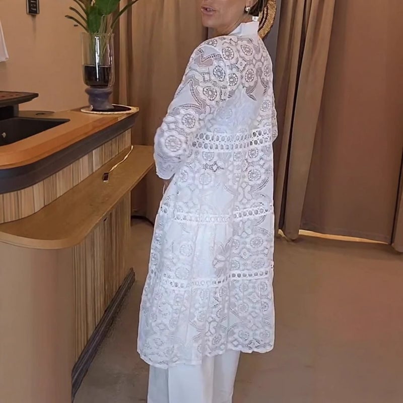 ✨Women's Fashion Lapel Lace Long Shirt