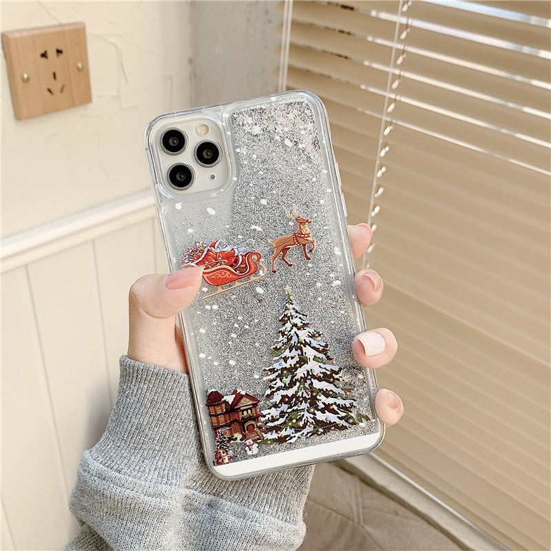 🎄Christmas theme flash powder iPhone mobile phonecase for iPhone 14/13/12/11/X/XS/7/8/SE