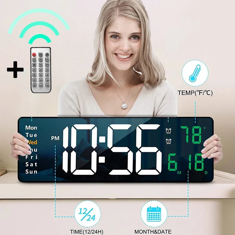 8.67''/16" Digital Wall Clock with RGB Color Changing Remote Control