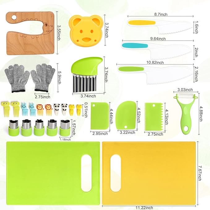 Montessori kitchen tools cookware baking toys for toddler kids, toddler safety knife set.