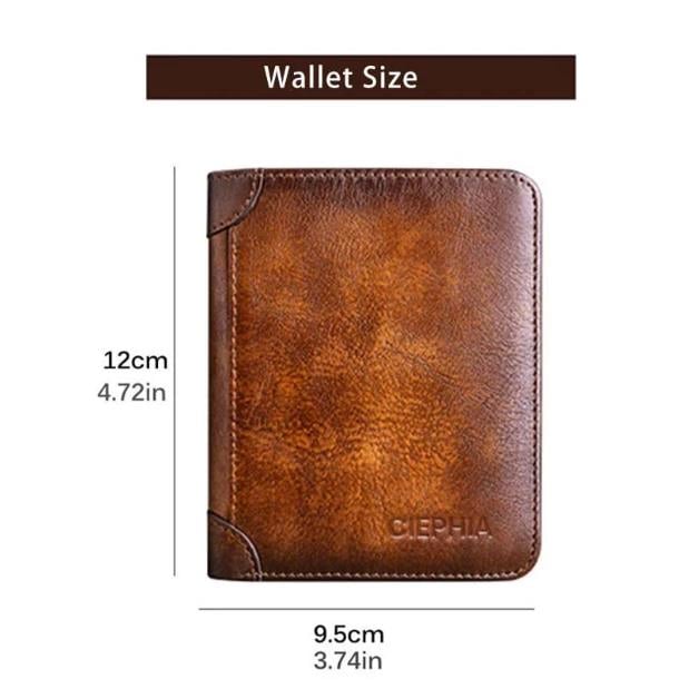💰RFID Blocking Trifold Mens Wallets 2 ID Windows Cowhide Wallet, Large capacity, Handmade