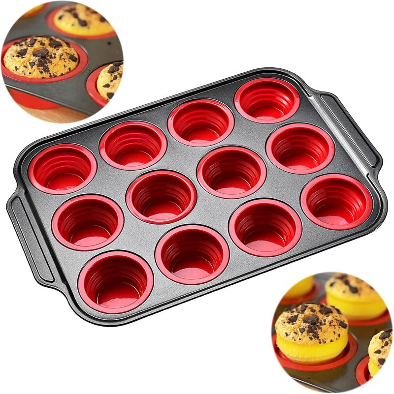 Press-Release Silicone Muffin Pan with Sturdy Metal Frame