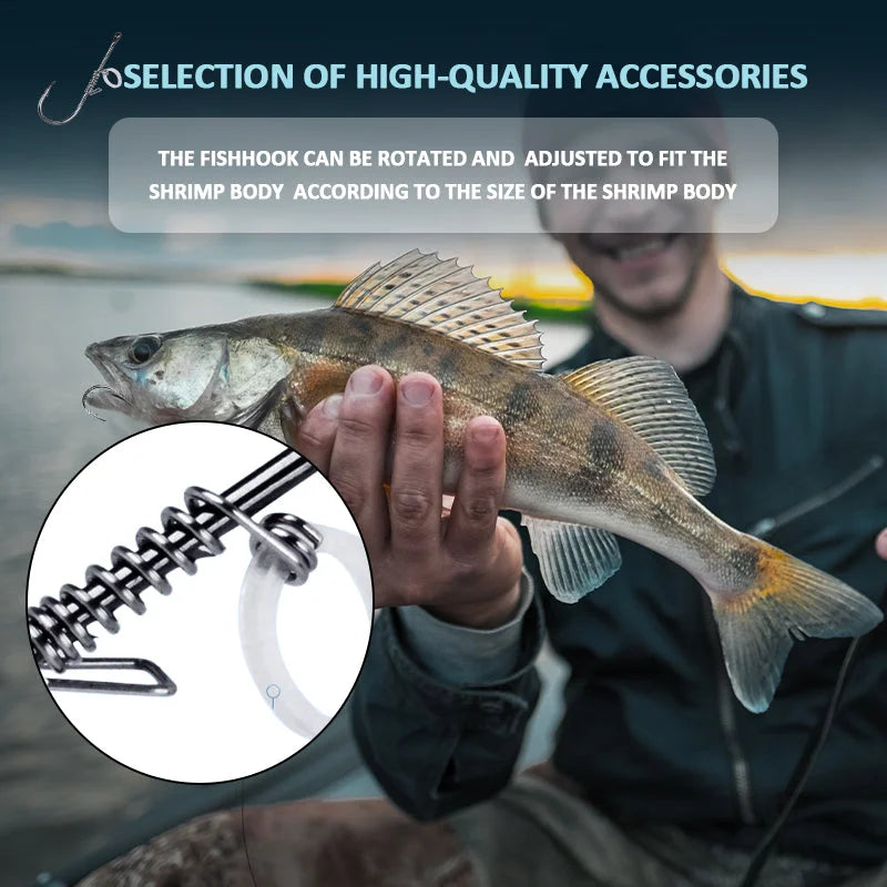 Sea Fishing Hook with Spring for Live Shrimp Bait (10PCS)