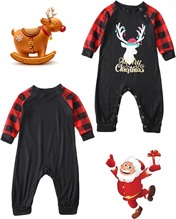 🔥Grid ELK Christmas Family Pajamas-Black&Red