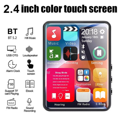 2.4" Touch Screen MP4 MPS Player Bluetooth5.2 Music HIFI FM Radio + 8/32/64GB Card USA Audio Metal (No Subscription)