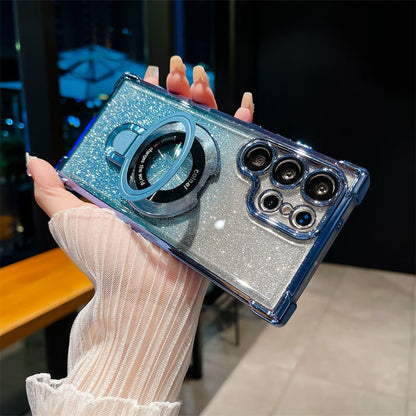 🔥New In Samsung S25 Series Case - Samsung Electroplated Glitter Four Corners Airbag Protection Magnetic Case with Invisible Stand