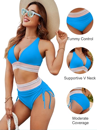 🎁Last Day 49% Off - 2025 High Waisted Tummy Control Color Block Bikini Sets