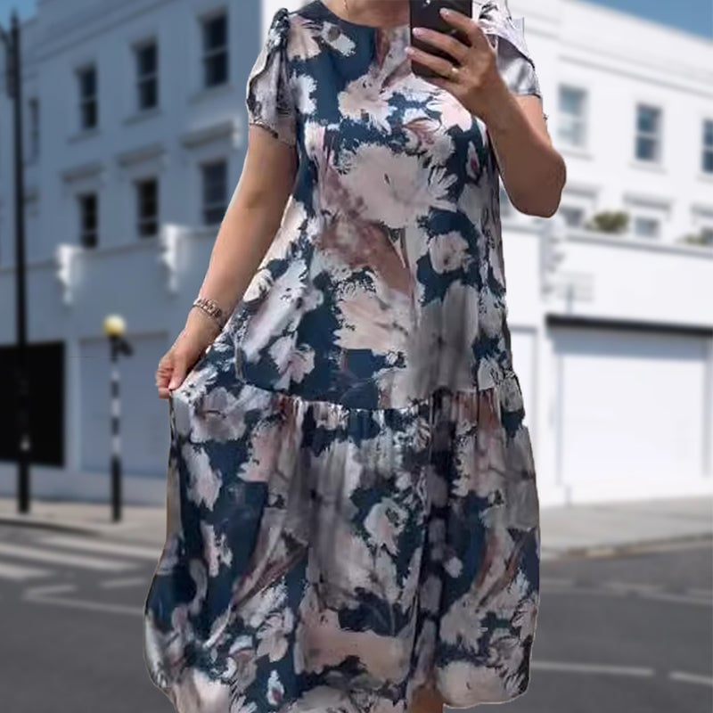 🌸Floral dress with short sleeves, round neck, loose🌟