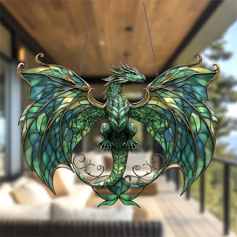 🐉Whimsical Forest Green Dragon Suncatcher Hanging Decor