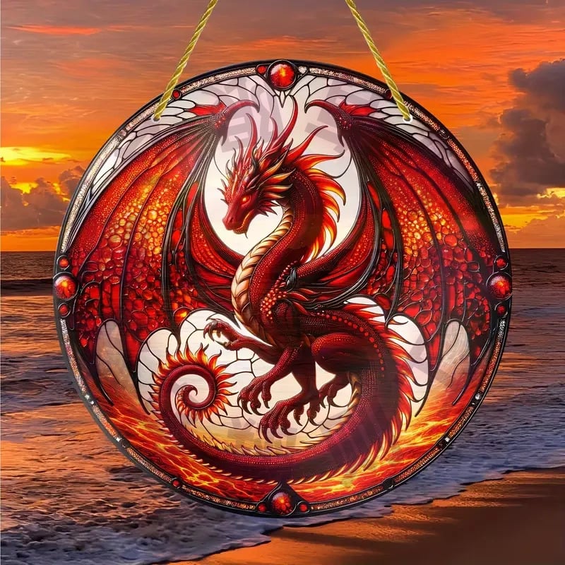 🐉Whimsical Forest Green Dragon Suncatcher Hanging Decor