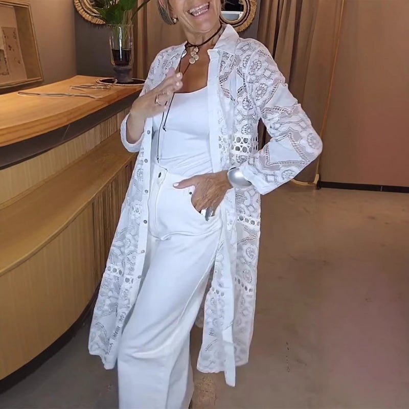 ✨Women's Fashion Lapel Lace Long Shirt