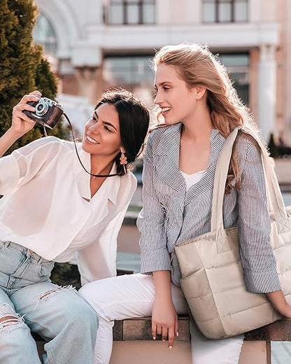 🎁Last Day Promotion 60% OFF-👜BAGSMART Tote Bag for Women, Lightweight Puffy Tote Bag with Compartments, Quilted Shoulder Bag Handbag for Travel, Work