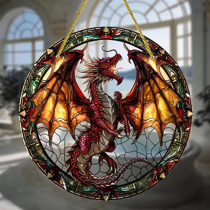🐉Whimsical Forest Green Dragon Suncatcher Hanging Decor