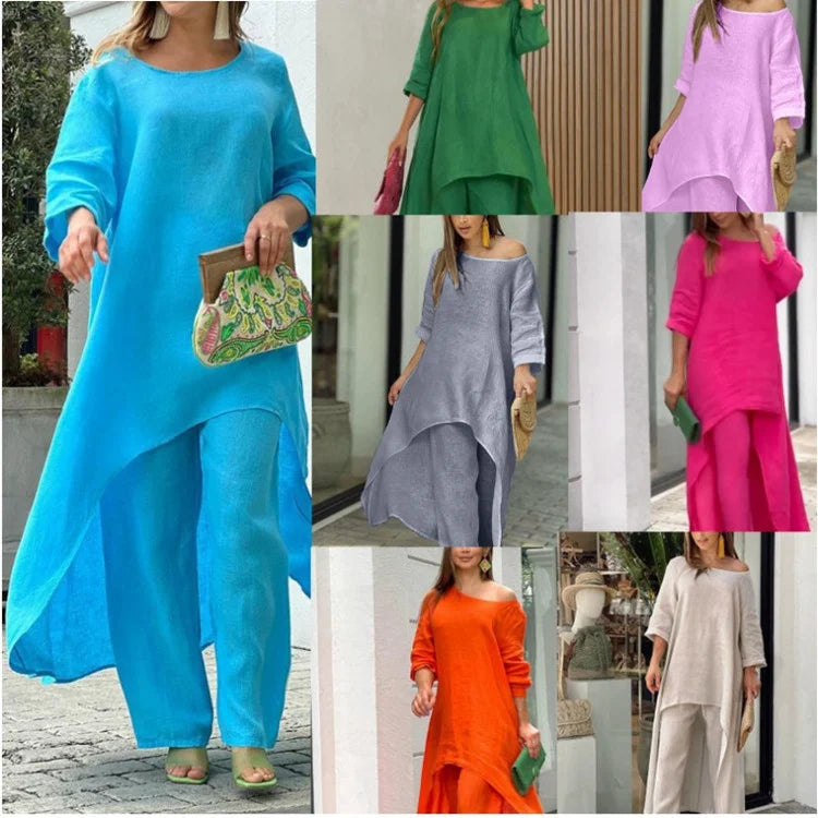 💥Last Day Promotion 49% OFF💥💕Women's Solid Color Cotton Linen Fashionable Casual Suit💃💃