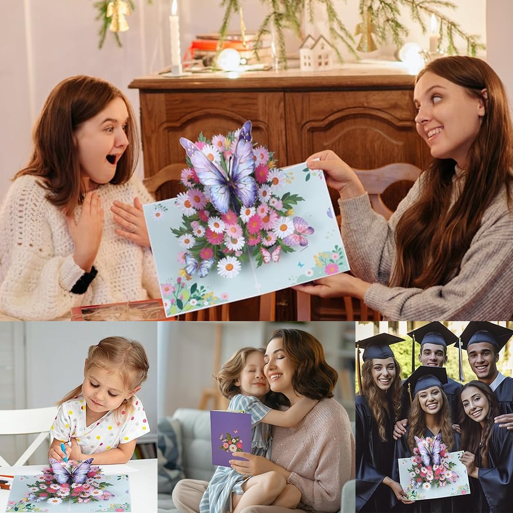 🦋 Vibrant 3D Butterfly & Daisy Pop-Up Greeting Card