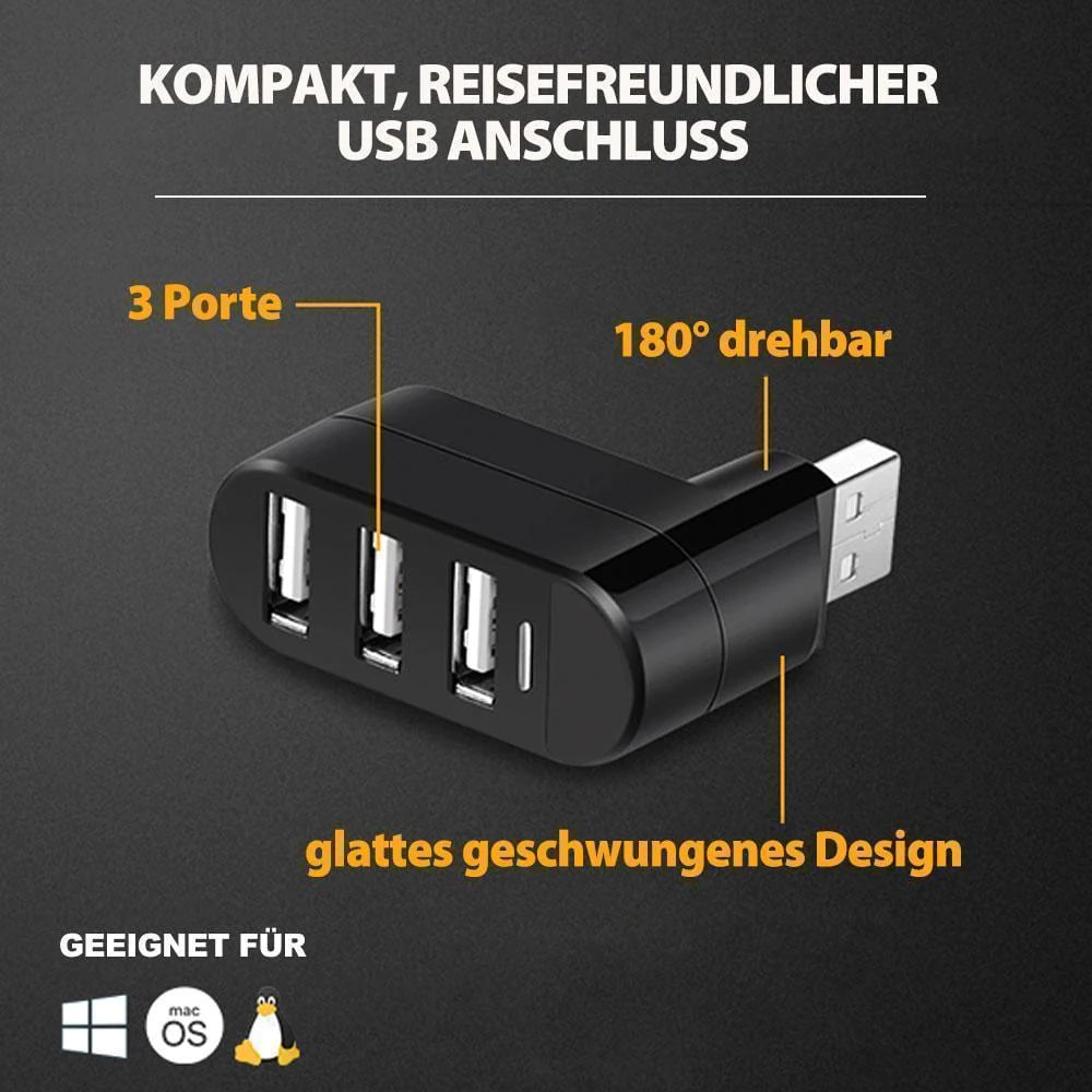 Multifunctional mini rotatable 3-port USB port