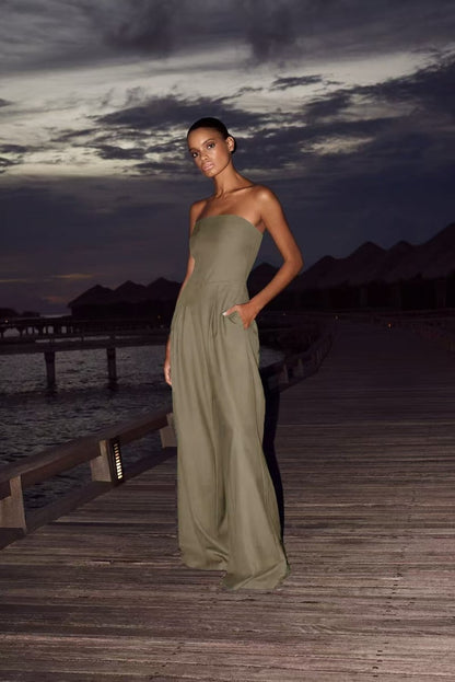 Women's Strapless Jumpsuit With Pockets
