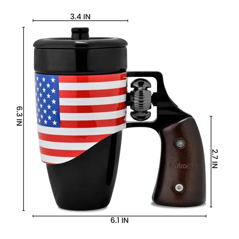 Revolver Coffee Cup with Rotatable Wooden Handle