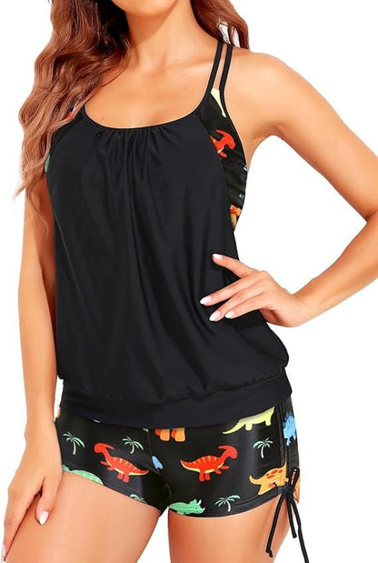 ✨LAST DAY 49% OFF🔥Women's Loose Printed Tankini Top with Shorts Swimsuits