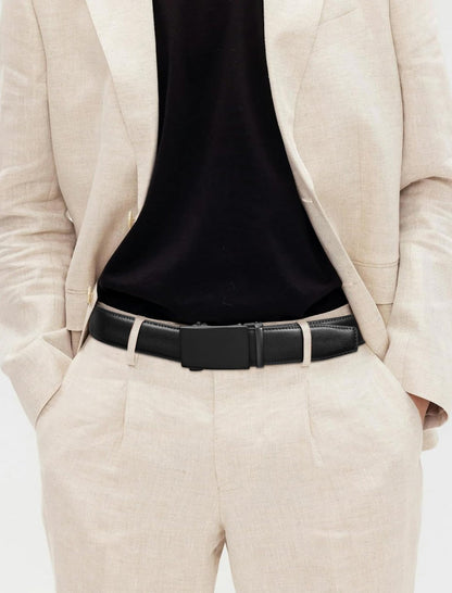 Men's Adjustable Buckle Leather Ratchet Belt, Trim to Fit