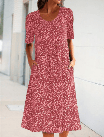🎁2025 New Year Hot Sale💖Round Neck Floral Dress（8 Colors with Pockets）