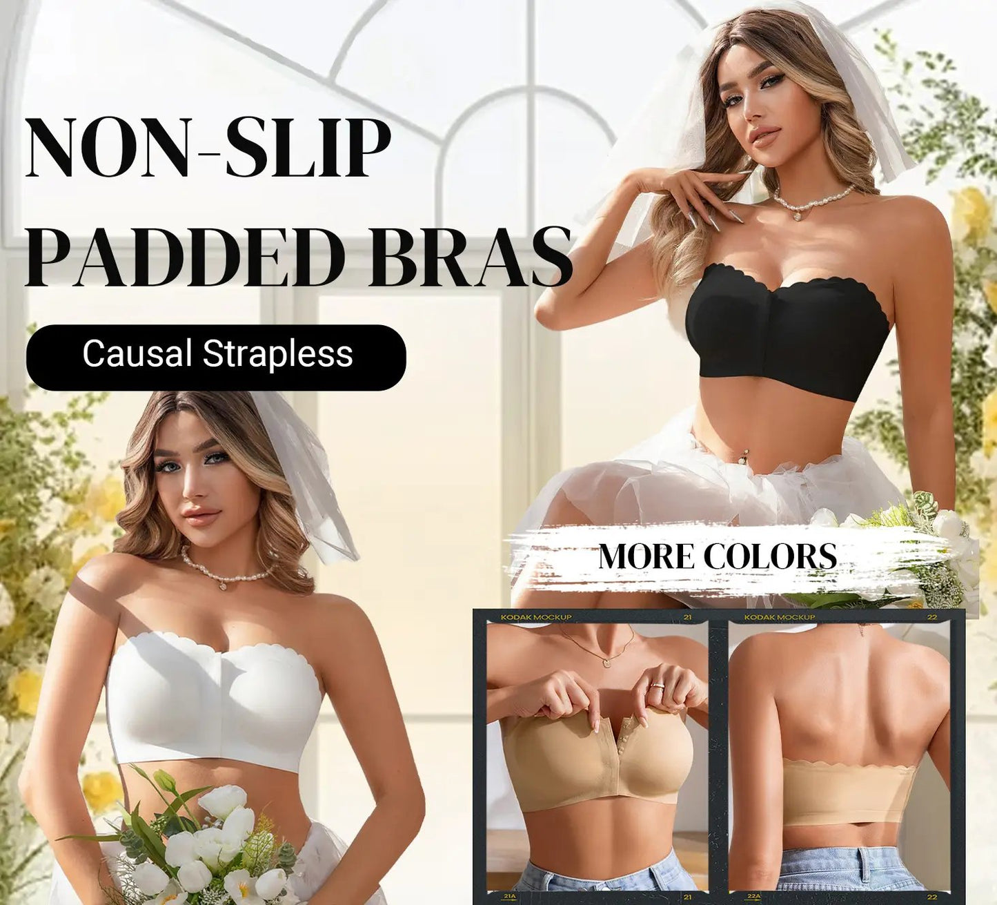 Seamless Front Closure Strapless Bandeau Bra – Comfort & Support All Day! 💖