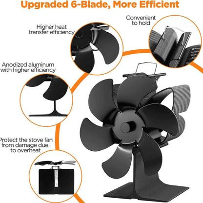 6 Blade Thermal Powered Wood Stove Fan