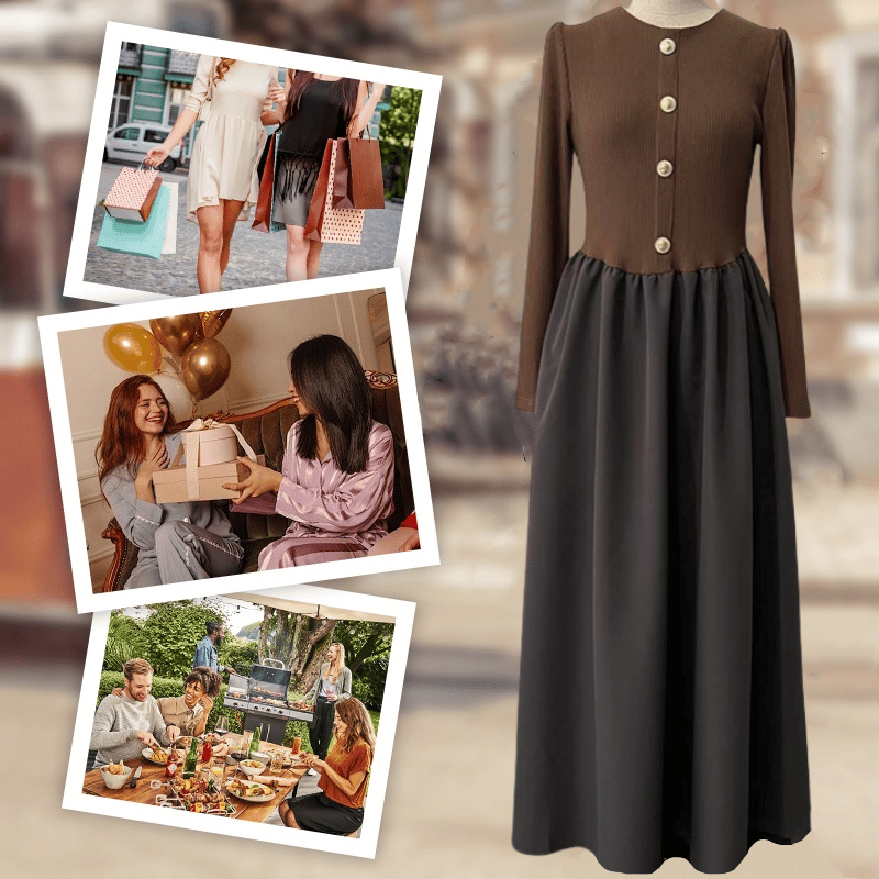 Women's Elegant Color Block Long Dress