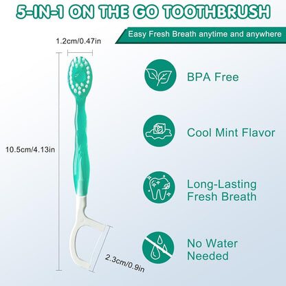 🔥2025 Hot Sale🎁Mini Toothbrush 5 in 1 Tool (Toothpaste + Floss + Pick + Tongue Scraper) Portable Travel Set