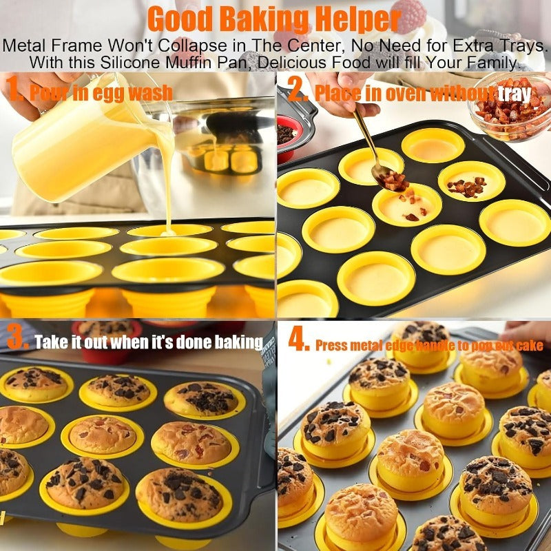 Press-Release Silicone Muffin Pan with Sturdy Metal Frame