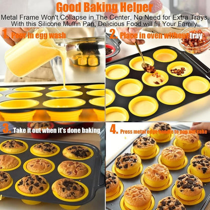 Press-Release Silicone Muffin Pan with Sturdy Metal Frame