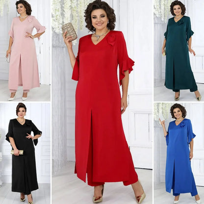 🌸Spring Specials🌸 Women's V-Neck Dress & Elastic Waist Pants Set