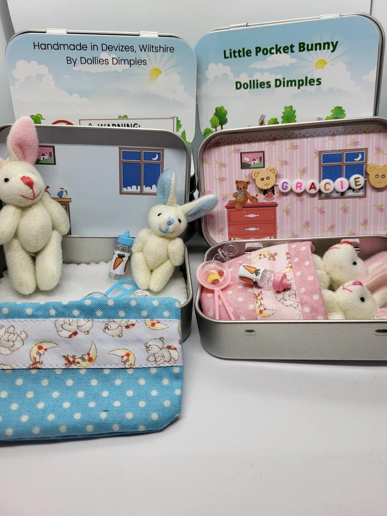 🐰Handmade Bunny Mummy Tiny Plush Pocket Tin