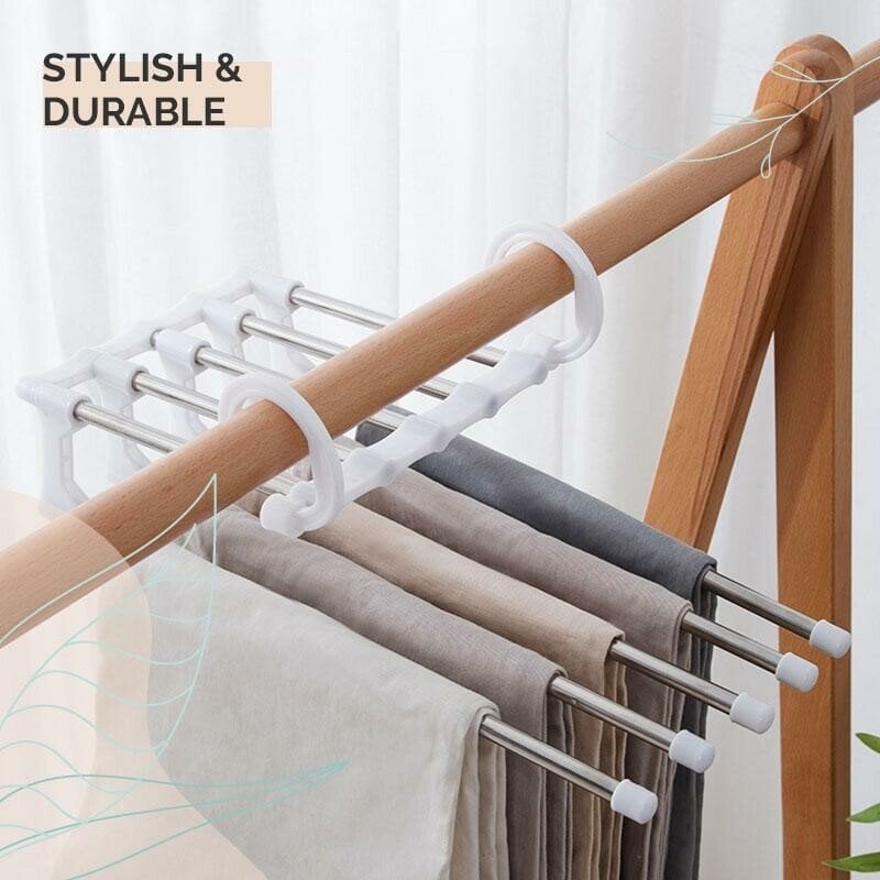 🔥Multi-functional Pants Rack - Closet Multiple Layers Multifunctional Uses Rack Organizer for Trousers Scarves Slack (1 Pack with 5 Metal Clips)