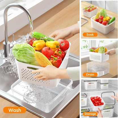 💖🔥Household transparent plastic food storage box-Including drain basket💧