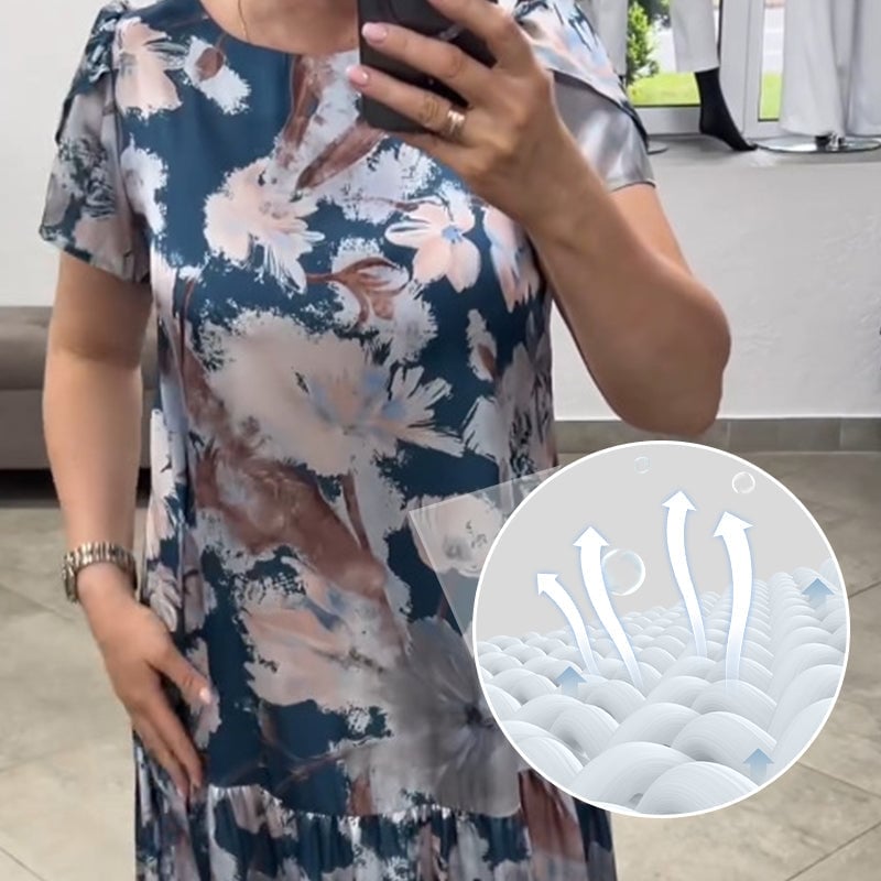 🌸Floral dress with short sleeves, round neck, loose🌟