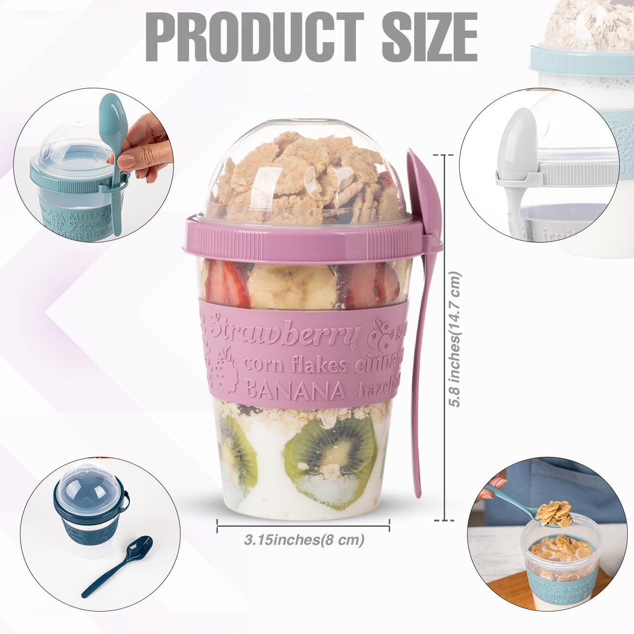On-The-Go Yogurt & Cereal Cups with Lids and Spoon