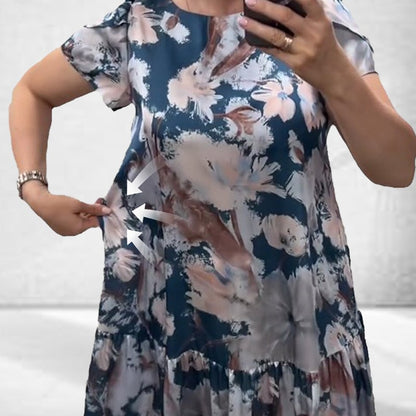 🌸Floral dress with short sleeves, round neck, loose🌟
