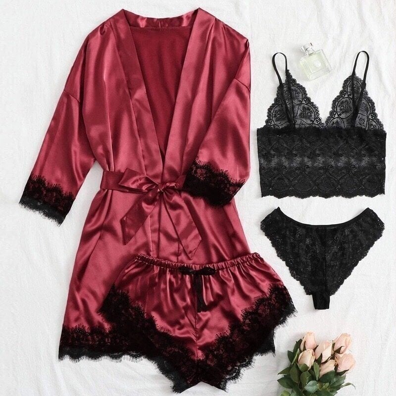 🔥LAST DAY SALE 49% OFF 🔥Valentine's Day 4 sets of lace satin sling pajamas set🌹