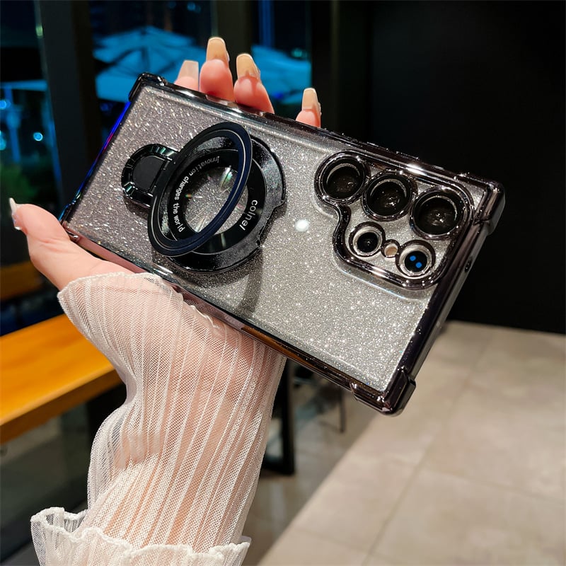 🔥New In Samsung S25 Series Case - Samsung Electroplated Glitter Four Corners Airbag Protection Magnetic Case with Invisible Stand